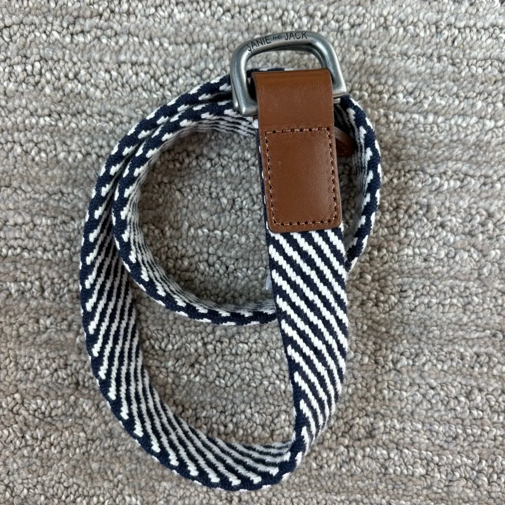 Janie and Jack Blue and White Stitch and Leather Belt sz 2/3